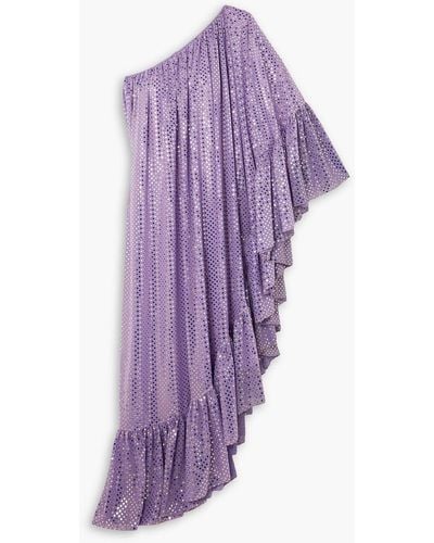 Halpern One-sleeve Polka-dot Chiffon Maxi Dress - Purple