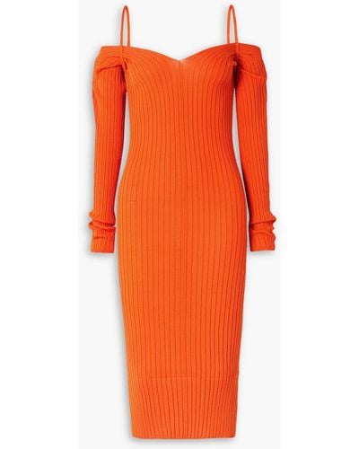 Ioannes Billowy Cold-shoulder Ribbed-knit Midi Dress - Orange