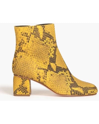 Red(V) Snake-effect Leather Ankle Boots - Yellow