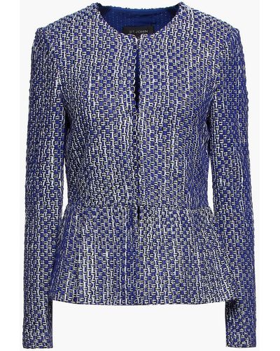 St. John Cotton-blend Bouclé-tweed Peplum Jacket - Blue