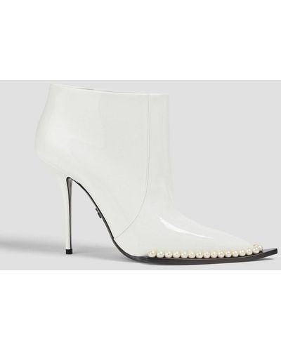 Dolce & Gabbana Embellished Patent-leather Ankle Boots - White