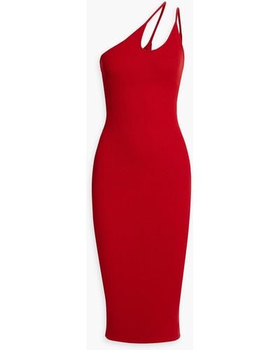Enza Costa One-shoulder Cutout Ribbed-jersey Midi Dress - Red