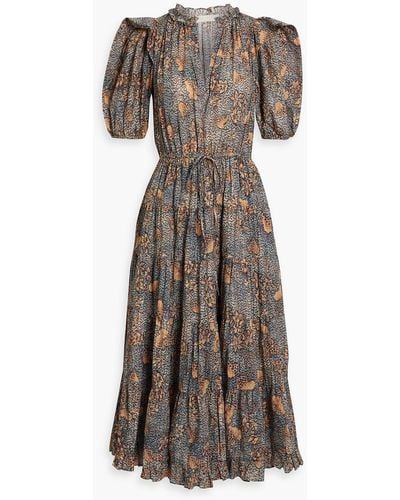 Ulla Johnson Ava Gathered Printed Cotton-blend Midi Dress - Brown