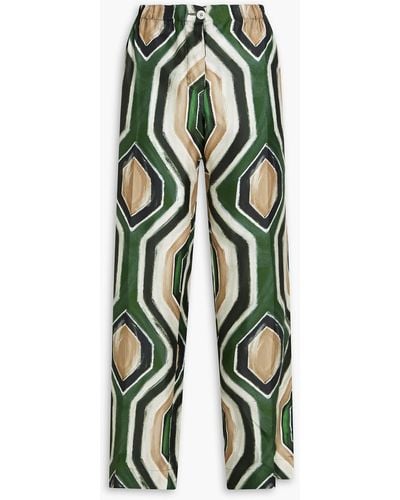 F.R.S For Restless Sleepers Etere Printed Silk-twill Straight-leg Pants - Green