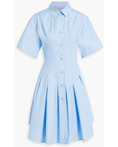 Marni Pleated Cotton-poplin Mini Shirt Dress - Blue