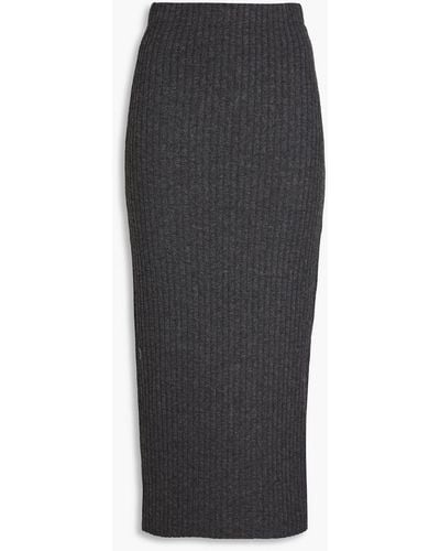 Enza Costa Mélange Ribbed-knit Midi Skirt - Grey