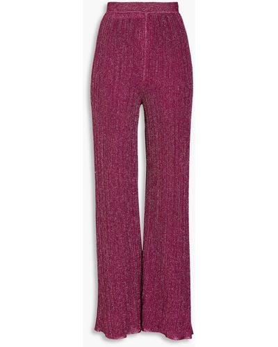 M Missoni Metallic Ribbed Crochet-knit Straight-leg Trousers - Red
