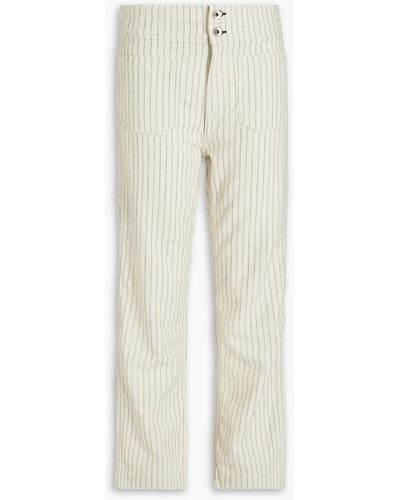 Rag & Bone Cropped Striped Cotton, Hemp And Linen-blend Straight-leg Pants - White