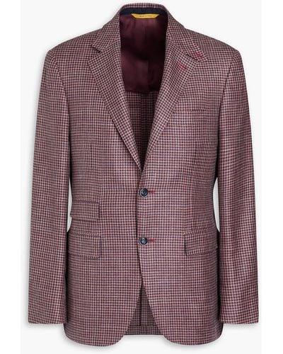 Canali Houndstooth Cotton, Linen And Wool-blend Blazer - Purple