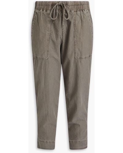 James Perse Cropped Ribbed Cotton And Lyocell-blend Tapered Trousers - Grey