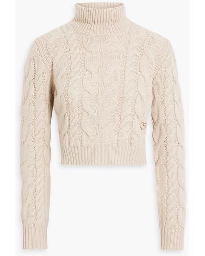 FRAME Cropped Cable-knit Merino Wool Turtleneck Sweater - Natural