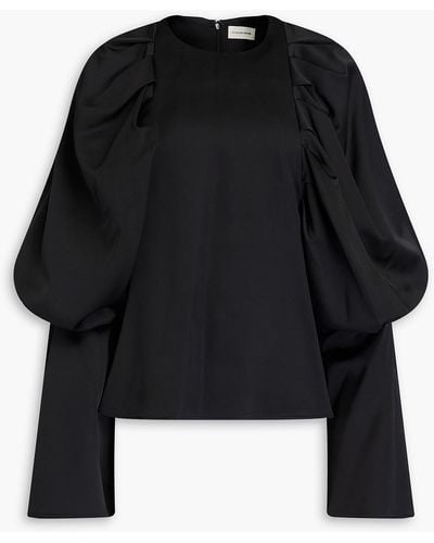 By Malene Birger Pallidana plissierte bluse aus gazar-seide aus einer wollmischung - Schwarz