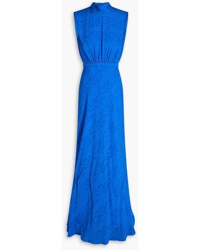Saloni Fleur Silk-jacquard Maxi Dress - Blue