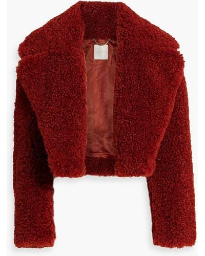 Ronny Kobo Helena Cropped Faux Shearling Jacket - Red