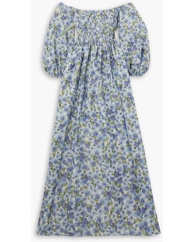 Carolina Herrera Off-the-shoulder Floral-print Taffeta Gown - Blue