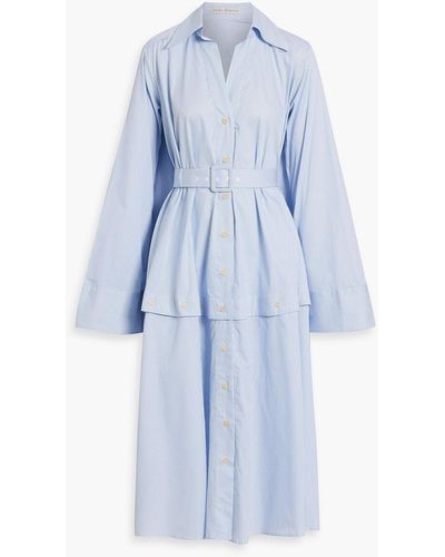 Palmer//Harding Spliced Convertible Belted Striped Cotton-poplin Midi Shirt Dress - Blue
