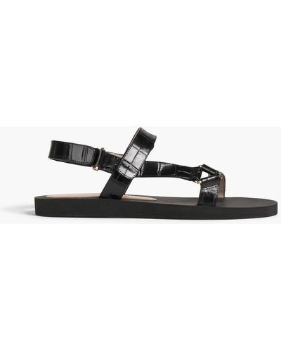 Stuart Weitzman Vail Croc-effect Leather Sandals - Black