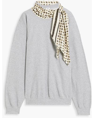 Rosie Assoulin Tie-neck Printed Silk And Cotton-blend Fleece Sweatshirt - Gray