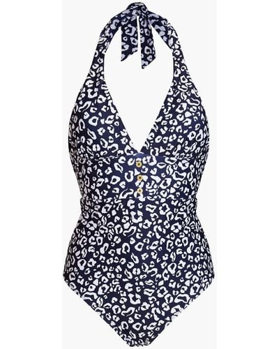 Heidi Klein Leopard-print Halterneck Swimsuit - Blue