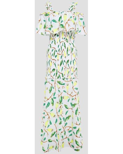 Isolda Cold-shoulder Printed Cotton-gauze Maxi Dress - Green