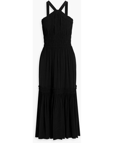 Proenza Schouler Shirred Crepe De Chine Midi Dress - Black