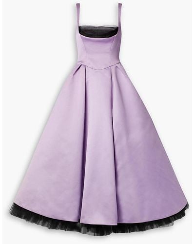 Carolina Herrera Tulle-trimmed Mikado Maxi Dress - Purple