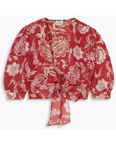 Evarae Spirit Cropped Floral-print Silk-chiffon Top - Red