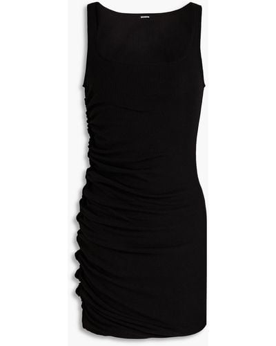 Monrow Ruched Ribbed Stretch-supima Cotton Mini Dress - Black