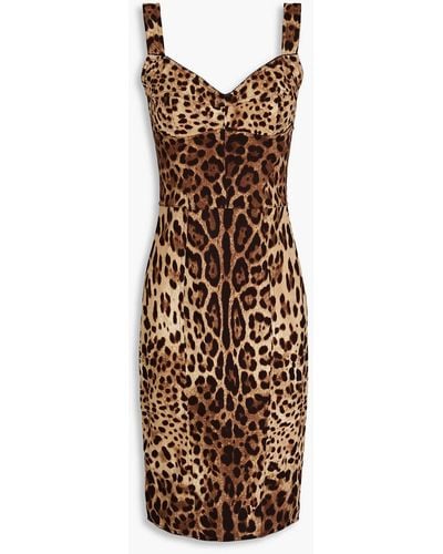 Dolce & Gabbana Stretch-mesh Panelled Leopard-print Crepe Dress - Brown