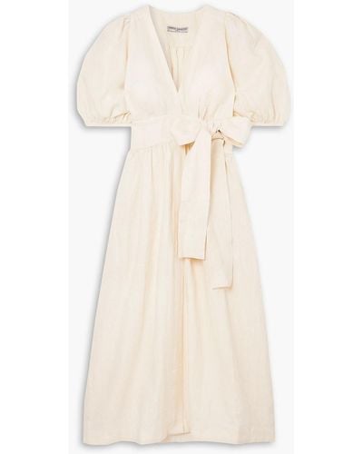 Three Graces London Fiona Linen Midi Wrap Dress - Natural