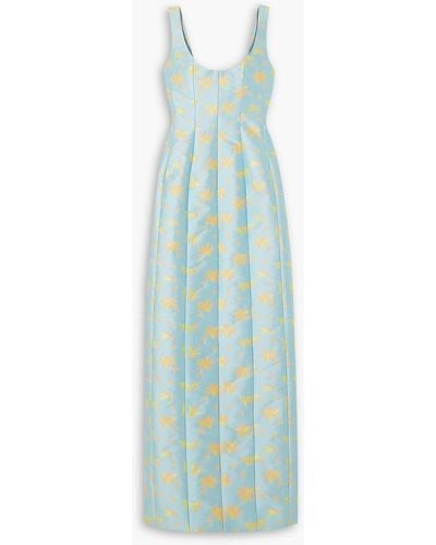 Markarian Bardot Panelled Floral-brocade Gown - Blue