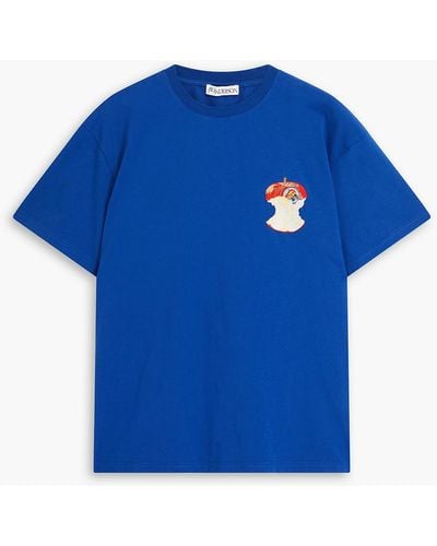 JW Anderson Embroidered Cotton-jersey T-shirt - Blue