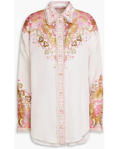 Zimmermann Laurel hemd aus ramie mit floralem print - Weiß