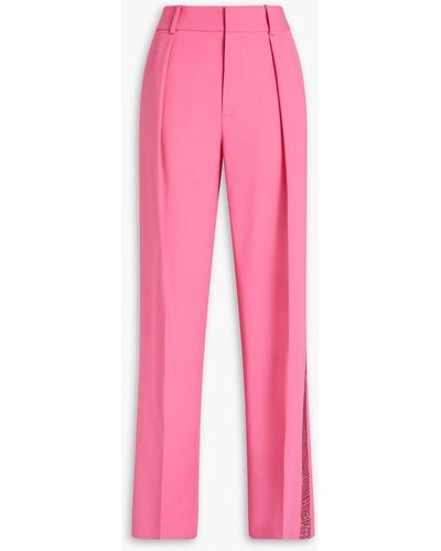Area Crystal-embellished Pleated Wool-blend Straight-leg Trousers - Pink