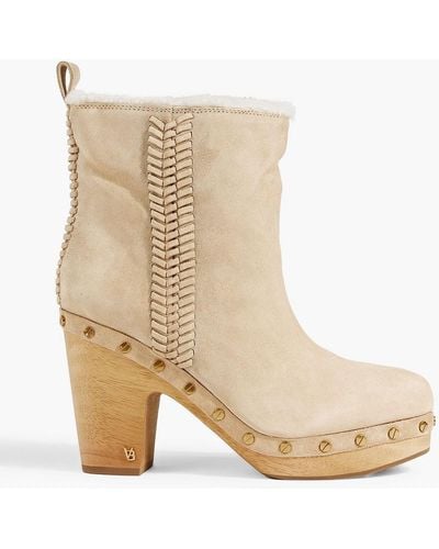 Veronica Beard Daxi Studded Shearling Ankle Boots - Natural