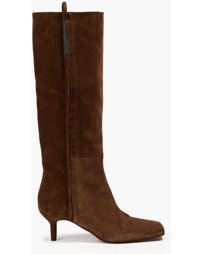 Brunello Cucinelli Bead-embellished Suede Boots - Brown