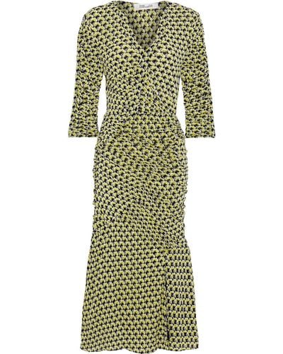 Diane von Furstenberg Becca ruched printed mesh dress - Grün
