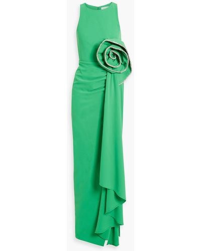 Rachel Gilbert Santiago Embellished Draped Crepe Gown - Green