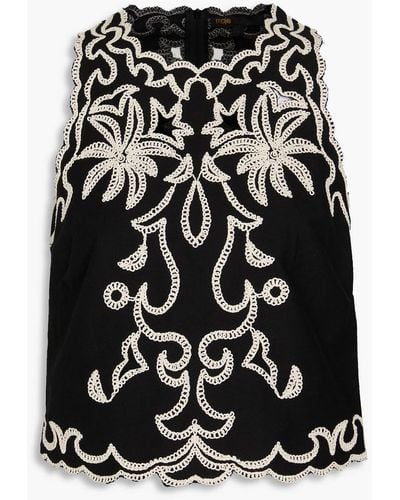 Maje Embroidered Cotton Top - Black