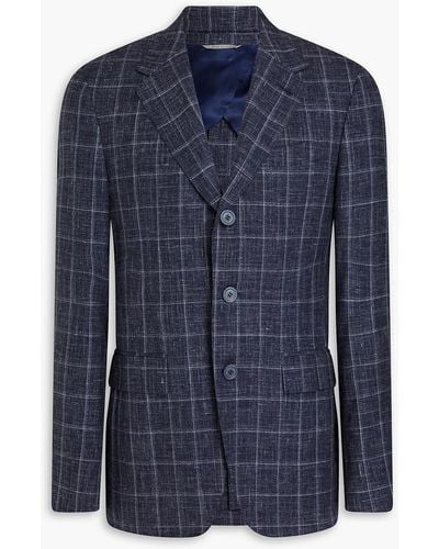 Canali Checked Wool, Silk And Linen-blend Blazer - Blue