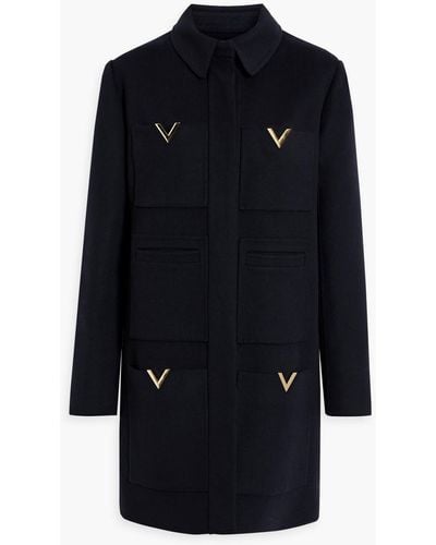 Valentino Embellished Wool And Cashmere-blend Felt Coat - Blue