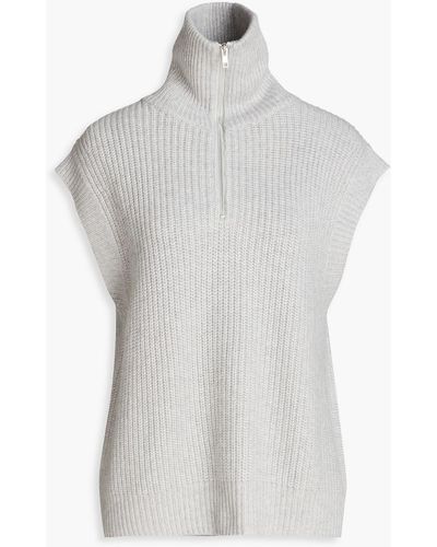 Autumn Cashmere Ribbed-knit Half-zip Vest - White