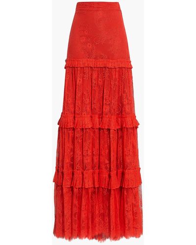 Alexis Yedda Tiered Chantilly Lace Maxi Skirt - Orange