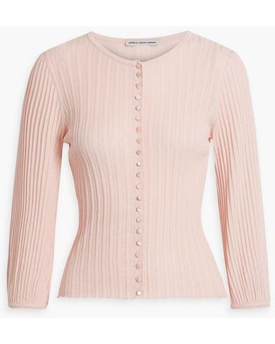 Autumn Cashmere Ribbed Cotton Cardigan - Pink
