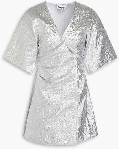 Ganni Cloqué Mini Wrap Dress - White