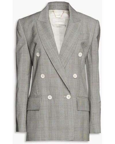 Zimmermann Double-breasted Prince Of Wales Checked Wool Blazer - Gray