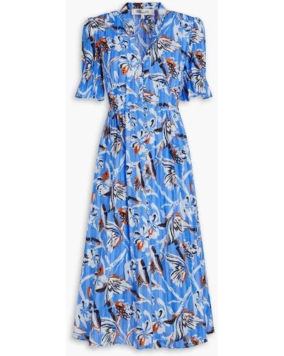 Diane von Furstenberg Erica Floral-print Cotton-jacquard Midi Dress - Blue