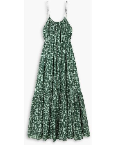 Matteau Tiered Floral-print Cotton And Silk-blend Maxi Dress - Green