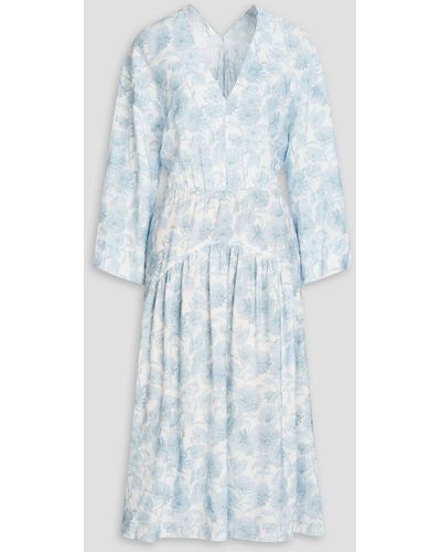 Vince Cutout Floral-print Voile Midi Dress - Blue