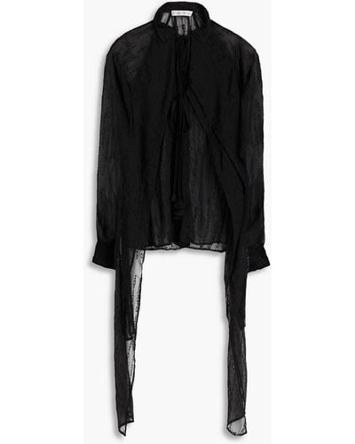 Palmer//Harding Drapierte bluse aus voile in knitteroptik mit lochstickerei-besatz - Schwarz